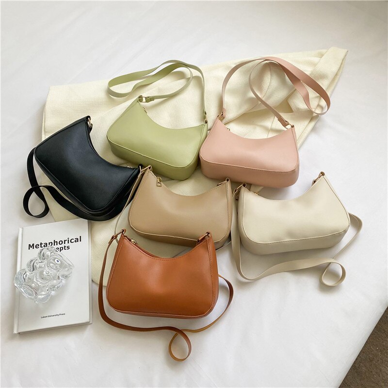 Nuevos bolsos de mano a la para mujer, bolso Retro de Color sólido de cuero PU, bolso de hombro para axila, bolsos informales para mujer, bolso de para mujer
