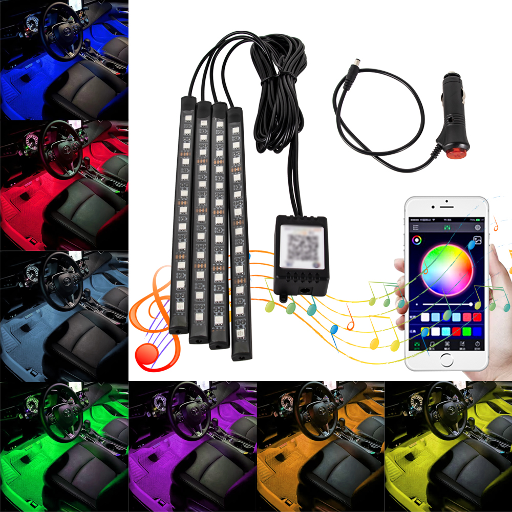 Néon 48 72 LED voiture intérieur ambiant pied lumière avec USB sans fil à distance musique App contrôle Auto RGB atmosphère lampes décoratives