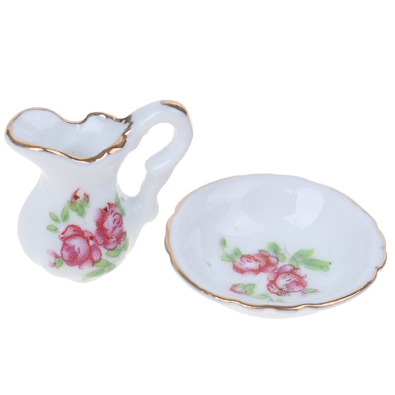 Wit Keramiek Mini Waterkoker + Wastafel Kinderen Diy Miniaturen Voor Poppenhuizen Theepot & Wastafel Speelgoed 1:12 Miniatuur Poppenhuis Meubels