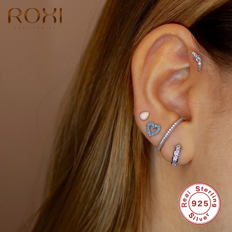 ROXI Nette Blau Türkis Stein Kleine Herz Stud Ohrringe für Frauen Hochzeit Ohrringe Ungewöhnliche 925 Sterling Silber Piercing Schmuck