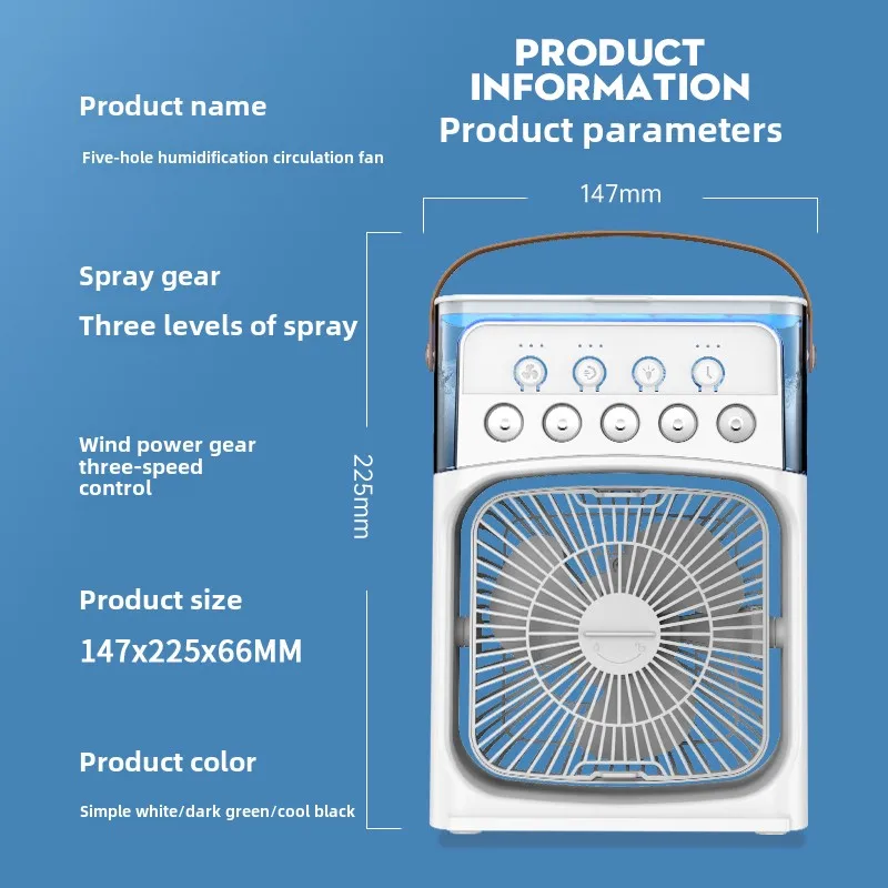 Mini humidificador portátil 3 en 1 con ventilador enfriador de aire de CA con luz LED para el hogar, oficina, dormitorio, Camping, refrigeración