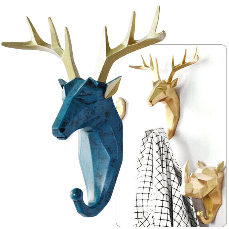 Colgador de pared de cabeza de Animal de estilo nórdico, Perchero de ciervo, rinoceronte, gancho para ropa, soporte para llaves, decoración del hogar de resina, 1 unidad