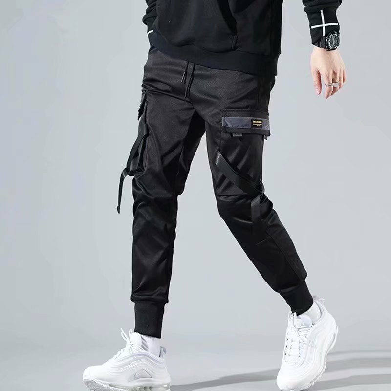 Linten cargobroek heren casual streetwear harajuku broek hiphop trendy casual jeugd slanke broek stijlvolle heren joggingbroek: Xxxl / Zwart 701