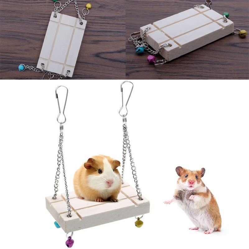 Husdjur hamster bur leksaker gungbräda trä gungsele papegoja hängande klocka upphängning små djur förnödenheter  c42