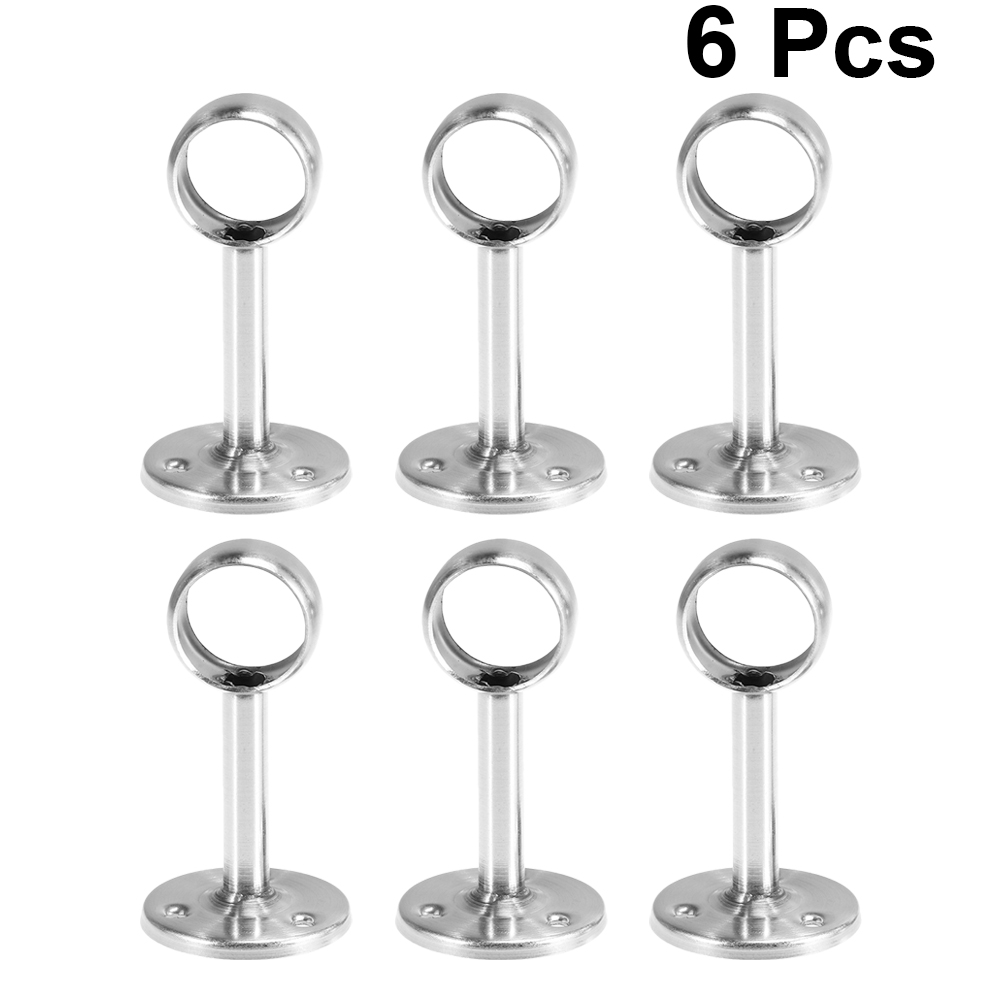 6pcs Stainless Steel Wardrobe Rod Rail Closet Rod Support Shelf Pipe Bracket Holder for Home