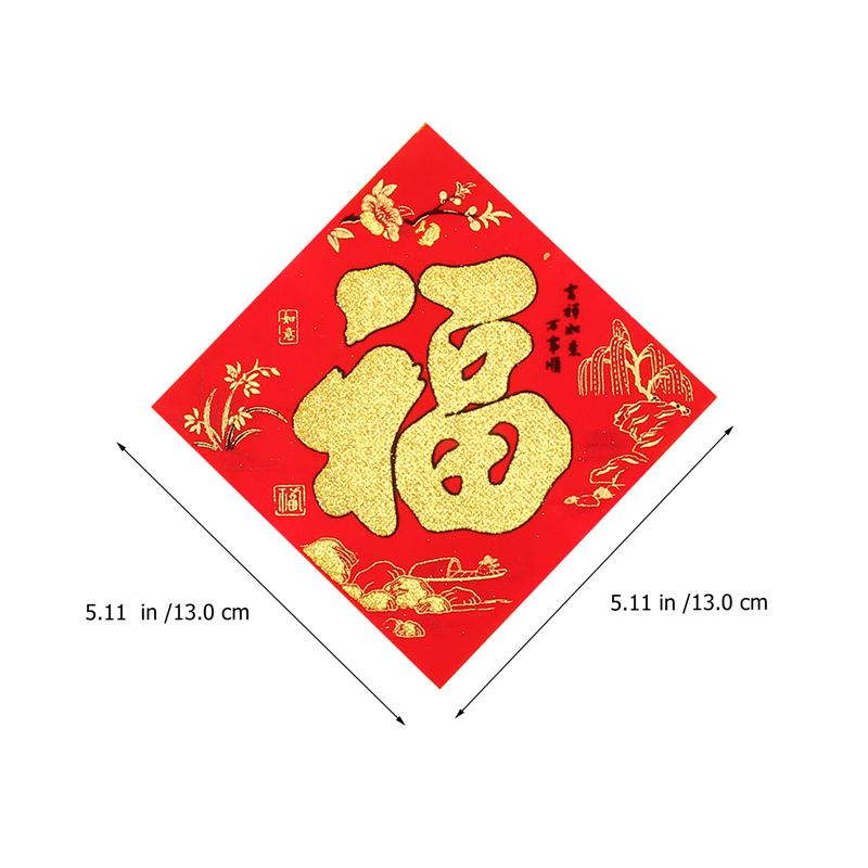 10 Sheets X Traditional Chinese Stickers Chinese Year Door Bronzing Flocking Decoration Fu Stickers Traditional Wall Decors