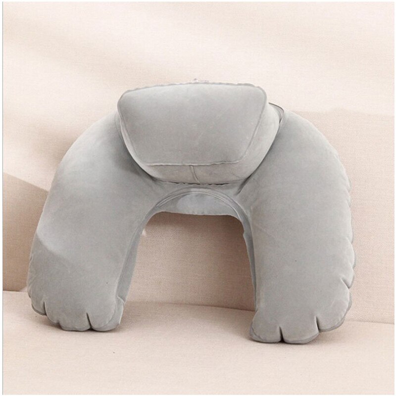 Forma U Blow Up cómodo cojín de cuello de PVC cojín flocado para viajes de vuelo portátil almohada de viaje cojín inflable para cuello