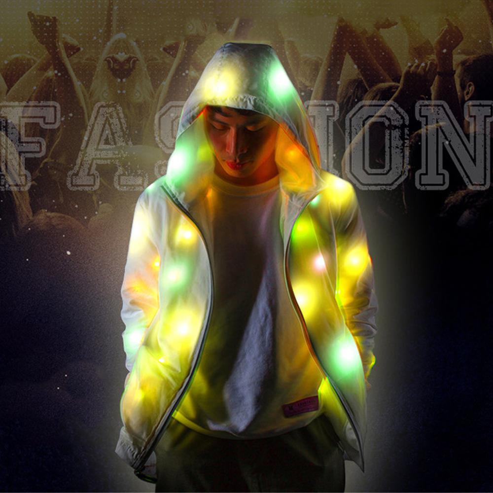 Hommes femmes veste lumineuse Streetwear fermeture éclair colorée veste rougeoyante Led coloré vêtements lumineux en plein air manteau d'équitation