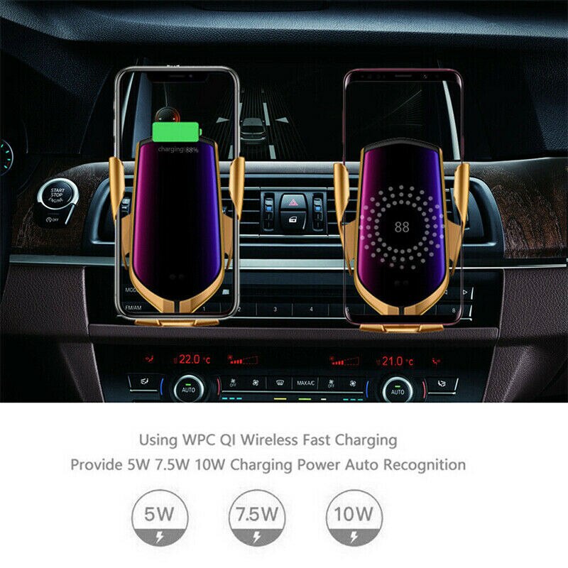 Chargeur sans fil de voiture à serrage automatique, 10W, pour iPhone 11 12 XS Huawei LG, Induction infrarouge, Qi rapide