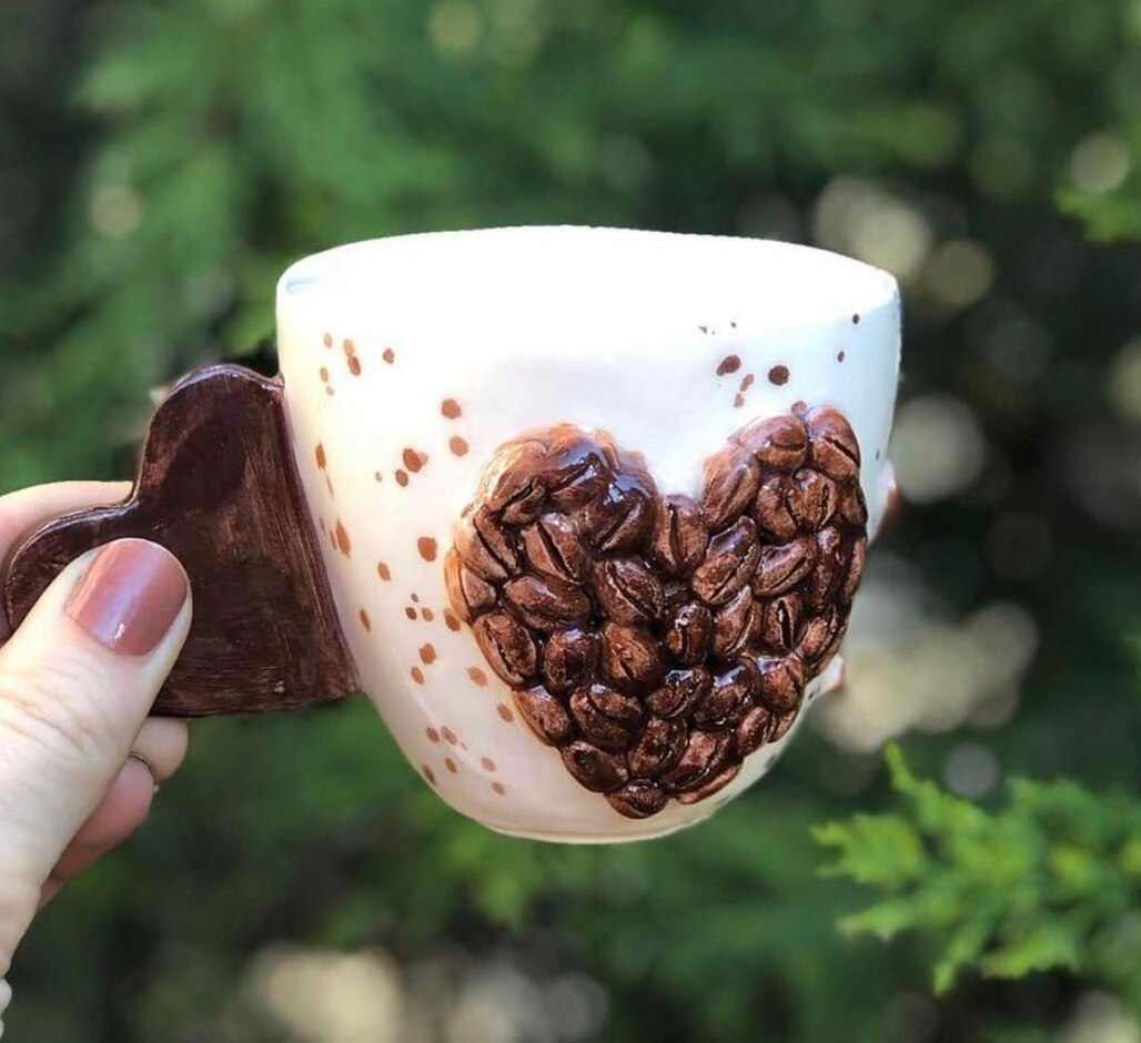Handmade coarse pottery ceramic coffee bean coffee espresso cup and saucer teacup and base art trend