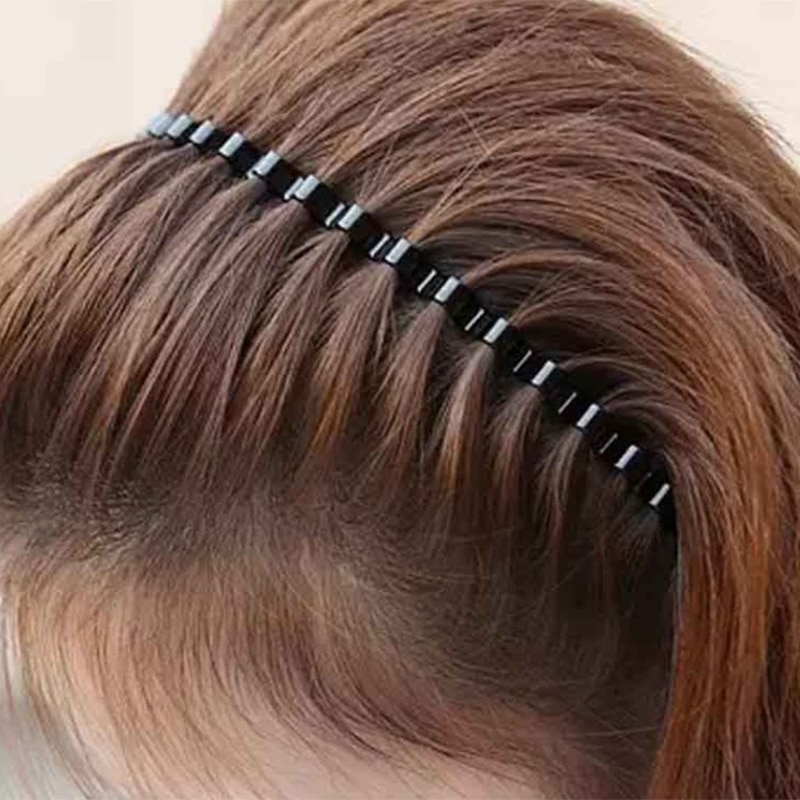 Unisex Metalen Legering Haarband Lente Wave Metallic Kleur Elastische Haar Hoepel Ijzer Ambachtelijke Twist Gevlochten Wassen Gezicht Geometrische Hoofdband