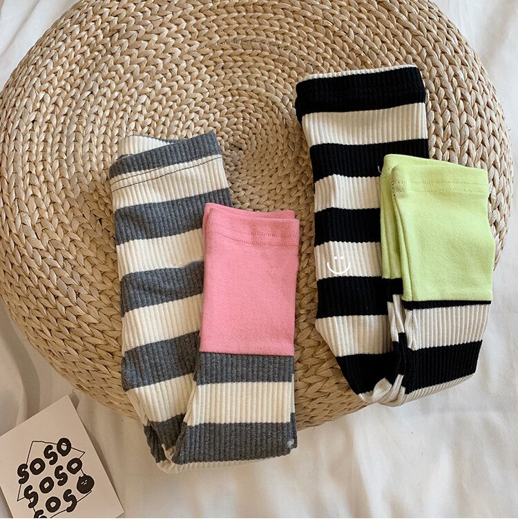 Infants and young children striped patchwork leggings 0-2 years baby boys girls casual base skinny pants