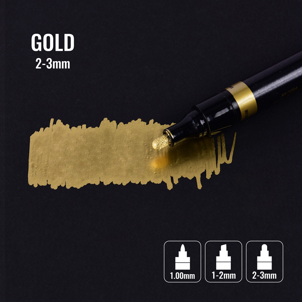 Mirror Marker Chrome Finish Gold Silver Metallic Marker Liquid Pen Art DIY Plastic Resin Paint Metallic Craftwork Accessories: Gold 2-3mm