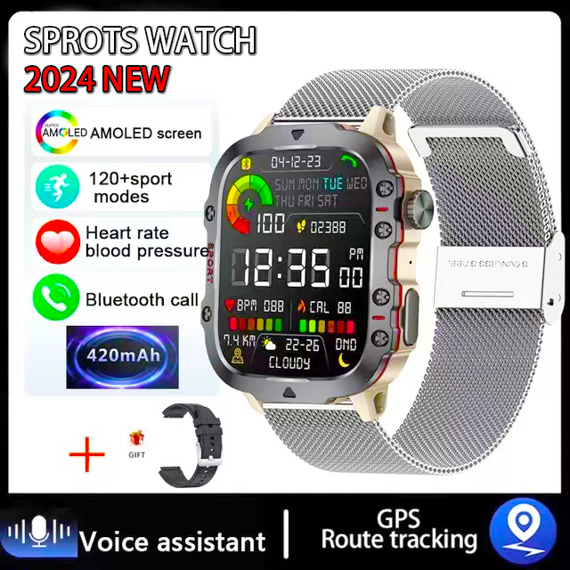 Montre intelligente de sport étanche pour homme, appel Bluetooth, voix AI, Android, Xiaomi, IOS, extérieur, écran 2024 ", 3AT, 2.01: GRIS