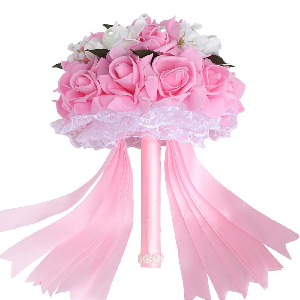 Ramo de novia Artificial Simple de 9 colores para dama de honor con flores de espuma PE ramo de rosas de boda hecho a mano decoración de FW007B: pink