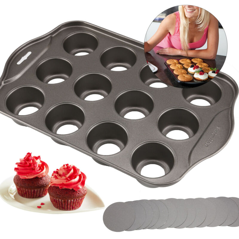 12 mini bakvormen voor cheesecakes, cupcakes, bakvorm met antiaanbaklaag, bakvorm van koolstofstaal, bakgerei en accessoires