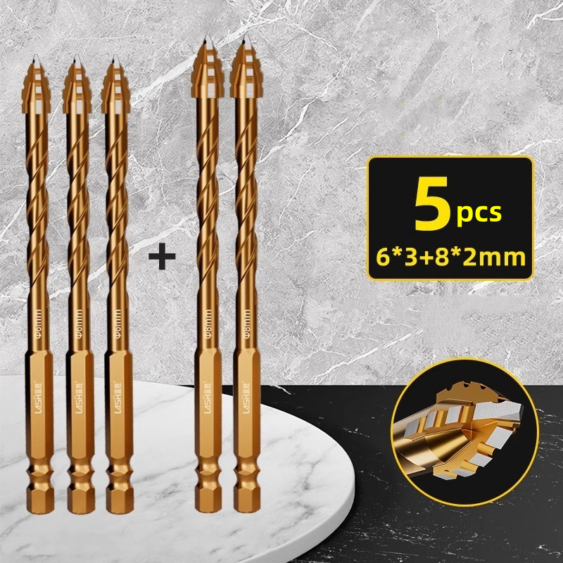 Upgraded Four-edged Sawtooth Drill Bit For Tile Drilling And Concrete Special Electric Drill Ultra-high Hardness Drill Bit: Gold