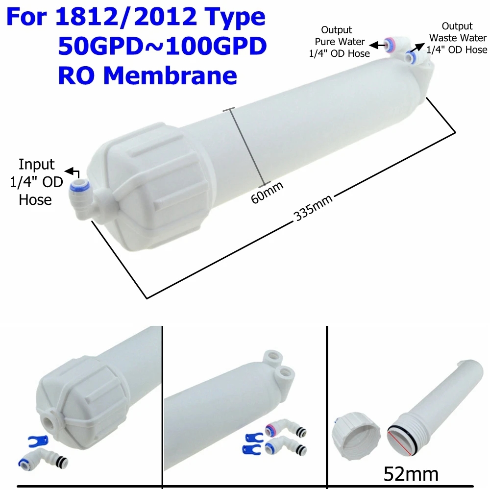 Omvendt osmose 1812 3012 3013 ro membranhus 1/4 3/8 hurtigmontert vannfilter til 50 75g 100g 200g 400g 600g ro-membran: Rød