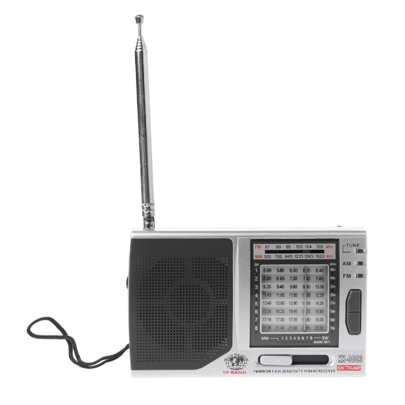 Receptor de Radio de alta sensibilidad con soporte plegable, KK-9803 FM/MW/SW1-8, 10 bandas