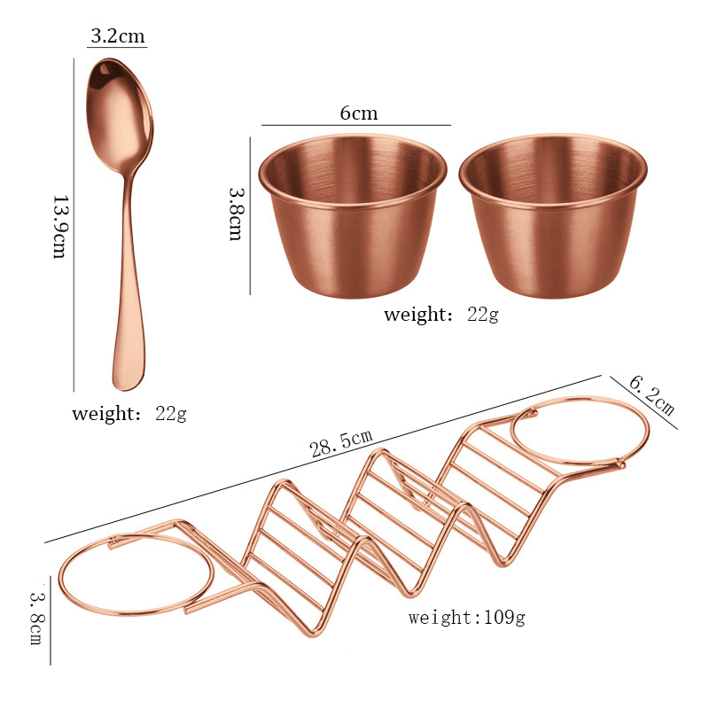 Stainless Steel Wave Shape Taco Holders Slots Kitchen Tableware Mexican Food Rack Double-Sided Seasoning Cups for Restaurant: Chocolate