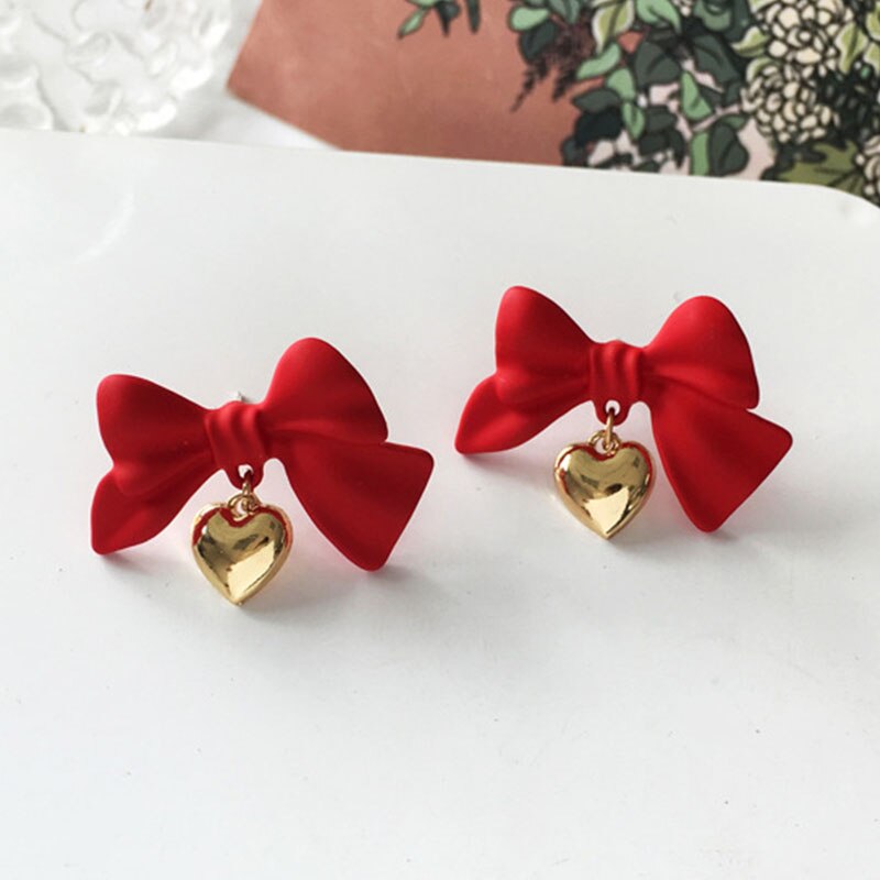 Boucles d&#39;oreilles en forme de cloche pour femmes, bijoux à nœud rouge, en forme de cœur, perle, boule, tendance, fête de mariage, noël, pour filles: Red Earrings 1