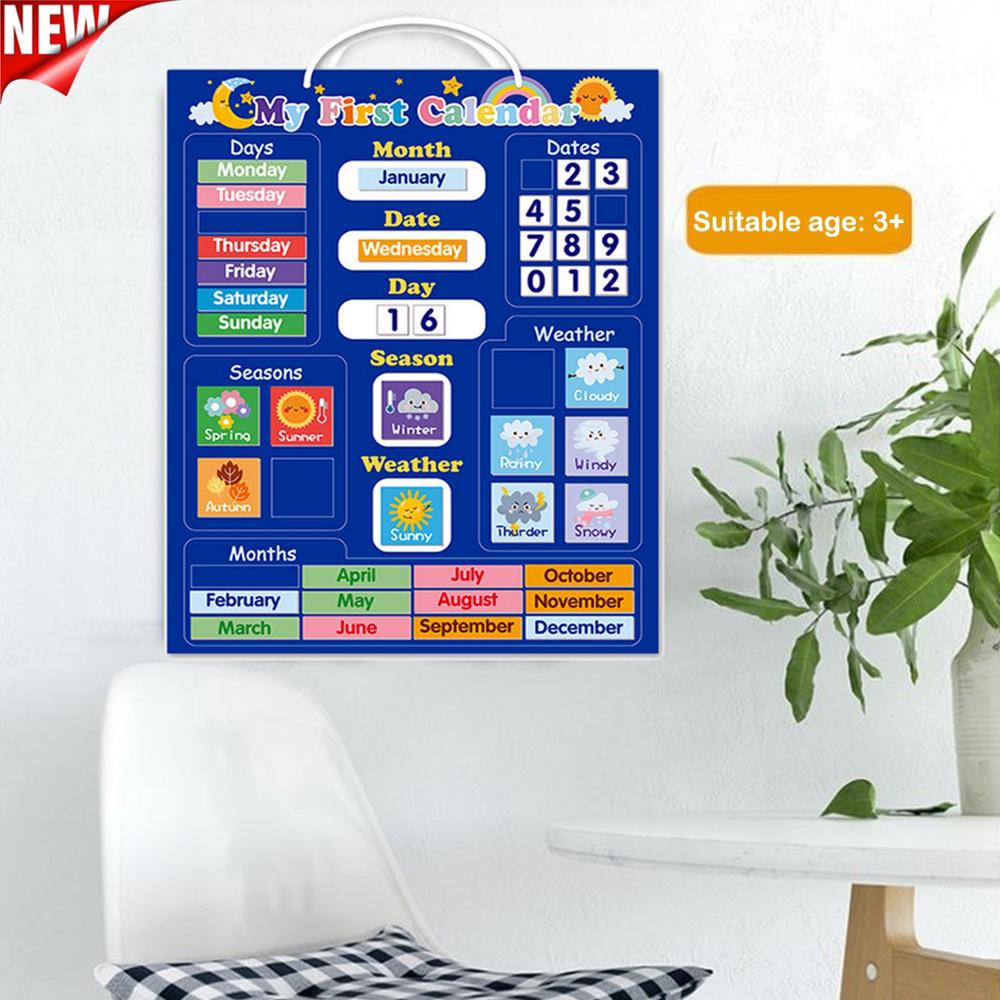 Kids Magnetic Calendar Time Month Date Day Season Weather Learning Chart Board Early Educational Toy for Boys Girls Home School