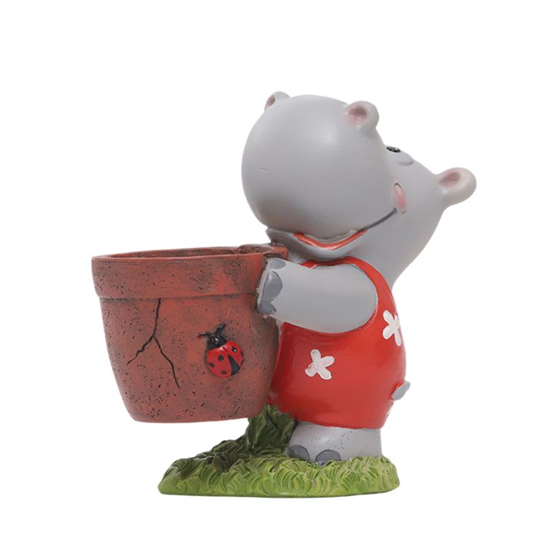 Pot de fleur en résine dessin animé Hippo, récipient charnu pour plantes, artisanat de bureau P31E: Light Green