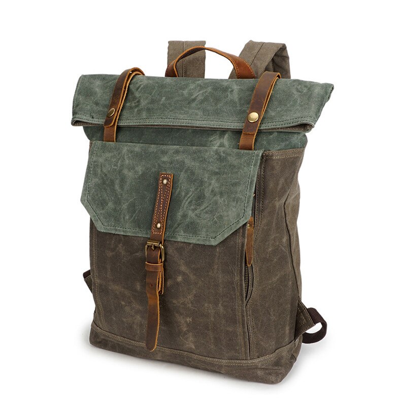 Sac à dos Vintage en toile cirée à l&#39;huile, sac d&#39;école pour adolescent, sacs de jour de voyage imperméables pour ordinateur portable 14 pouces, sac à dos hommes/femmes