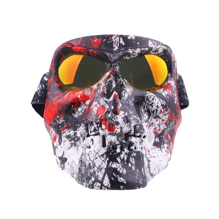 Máscara Modular de motocicleta, cascos de Scooter, máscara de motocicleta, máscara de Calavera, medio casco, gafas, máscara de esquí, gafas desmontables: Red white black
