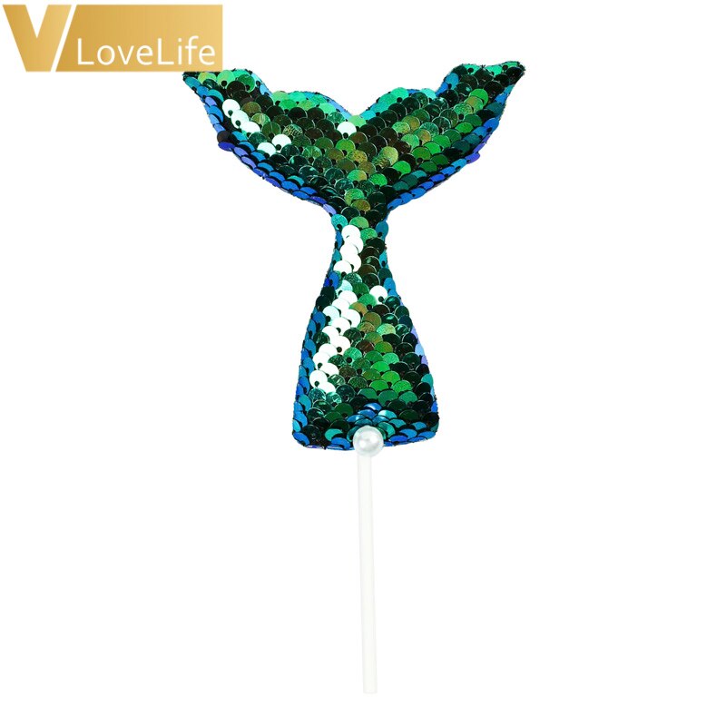 Glittering Mermaid Tail Cake Topper Under The Sea Ocean Theme Birthday Party Sequin Cupcake Decor Wedding Baby Shower Supplies: green style A
