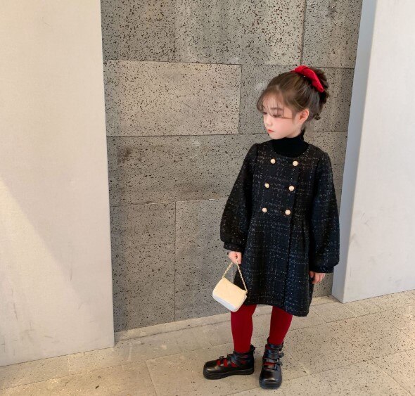 Cultiseed Girls Autumn Wintern Wool Blends Long Outerwear Coats Baby Children Double Breasted Long Sleeve Plaid Coats Kids Jaket