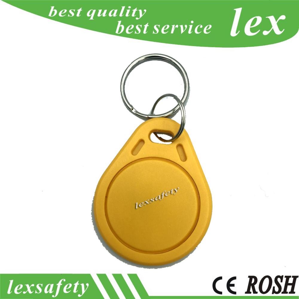 100 pçs/lote hf m1 f08 keyfobs 13.56 mhz iso14443a rfid ic freqüência chaveiro fm1108 cartão passivo botão de controle acesso: Yellow