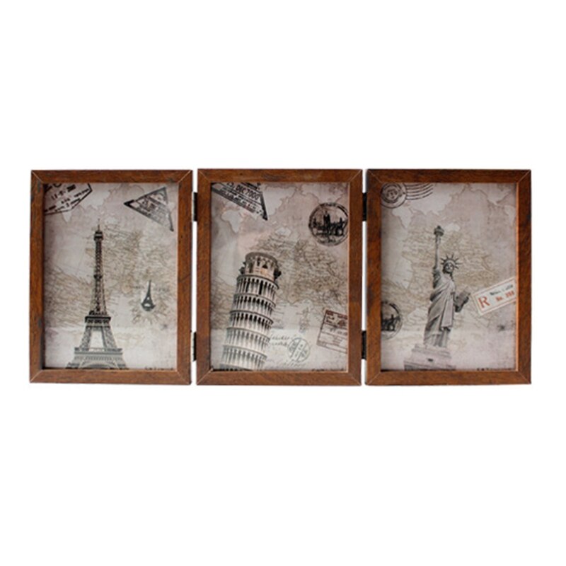 Retro double-sided triple-fold composite photo frame Hinged Picture Frame with G 72XF: D / 7 inch