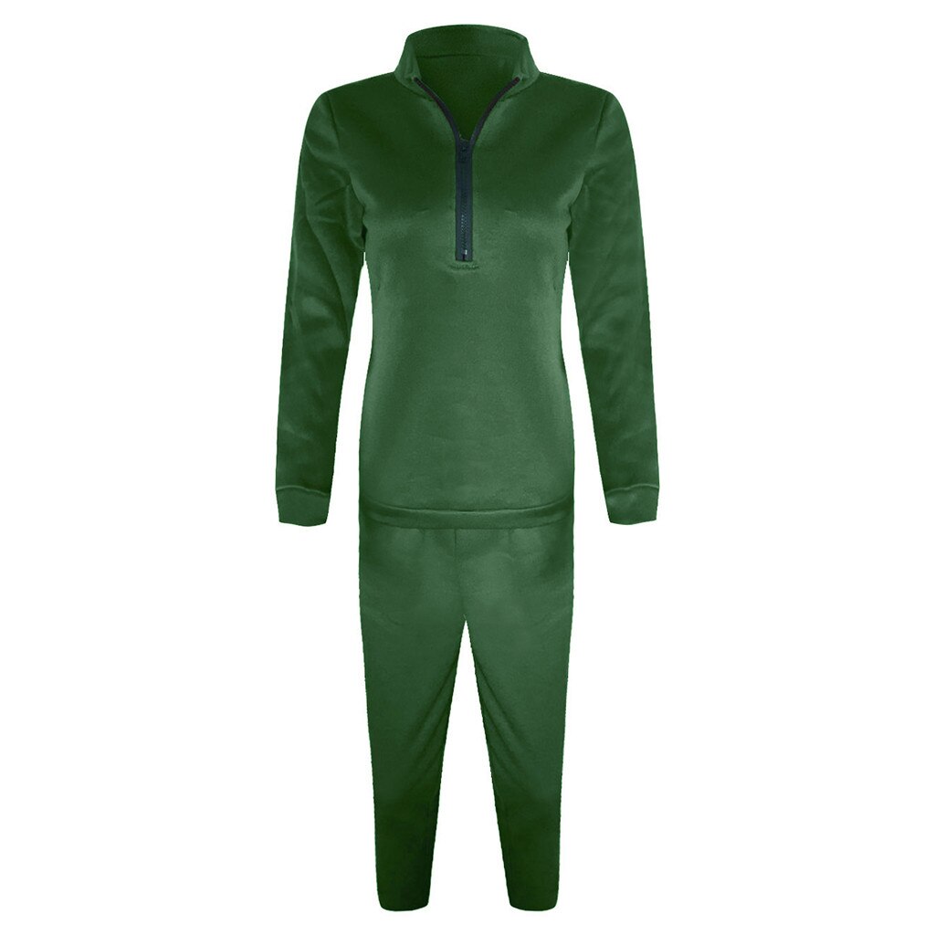 two piece set women's tracksuit sports suit Women Fahion Long Sleeve Solid Pullover Sweatshirt and Pants Tracksuit Sets#3: M / Green