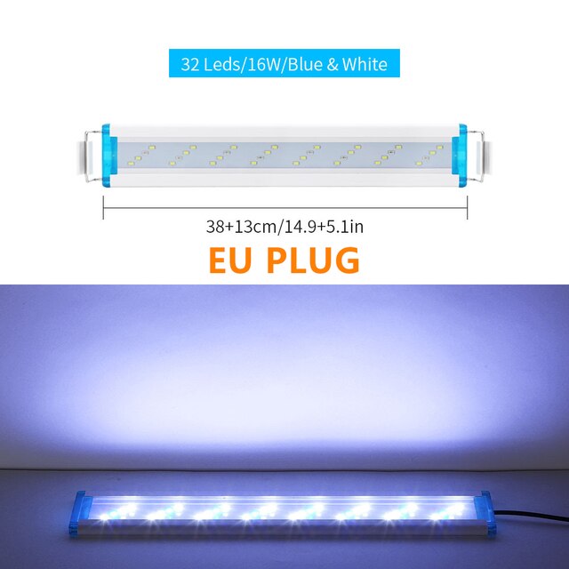 NICREW-Lámpara de Clip de luz LED delgada para acuario, iluminación LED azul y blanca, resistente al agua, brillante, 18-58cm: 38cm EU Plug