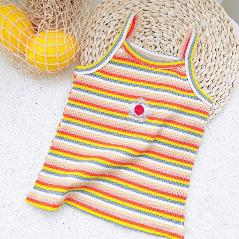 Bomull flickor t-shirt sommar regnbåge randig väst barn camisoles tecknade flickor toppar barn väst med änglavingar baby undershir: Orange / 18m