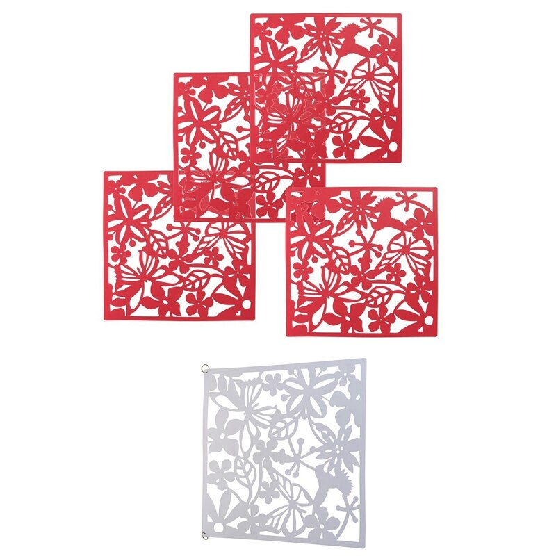 ! 8 pièces papillon oiseau fleur suspendus écran cloison diviseur panneau chambre rideau décor à la maison, 4 pièces rouge et 4 pièces