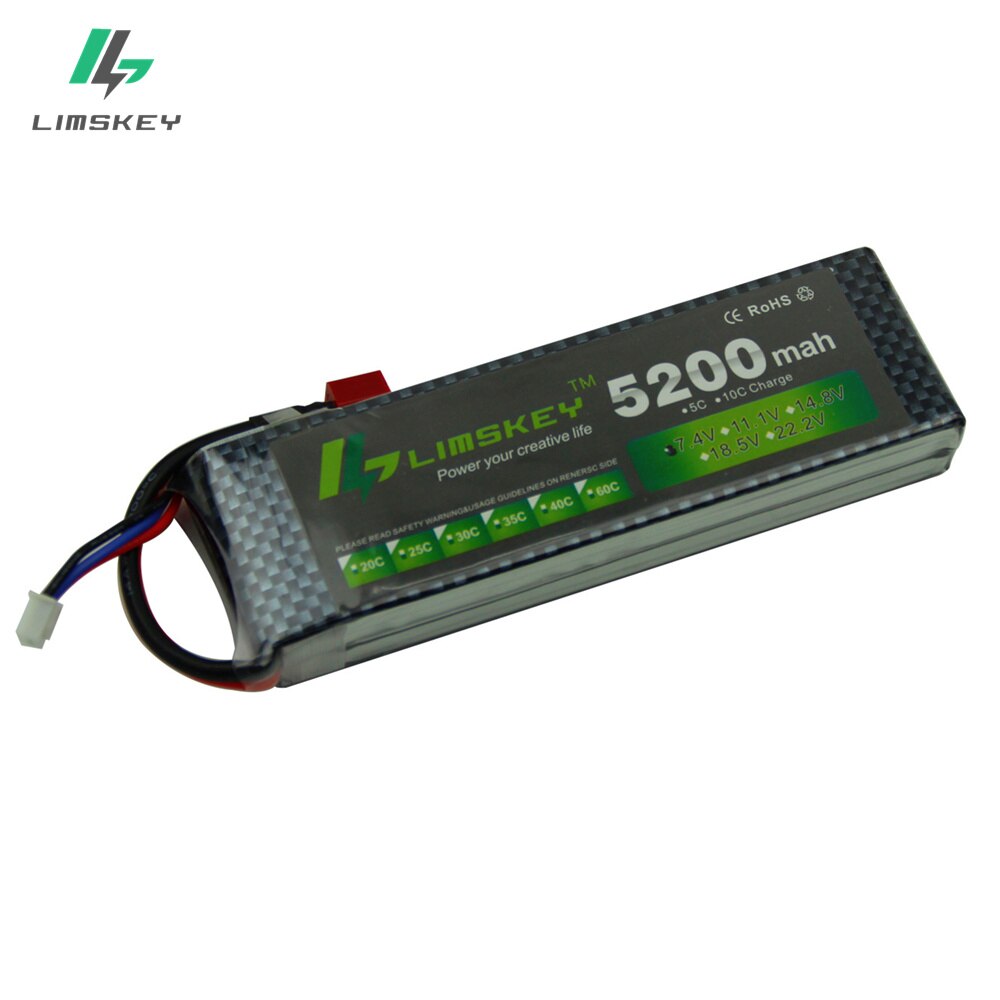 Limskey power 7.4v 5200 mah lipo batteri 30c 2s batteri 2s lipo 7.4 v 5200 mah 30c 2s 1p lithium-polymer batteri til rc bil