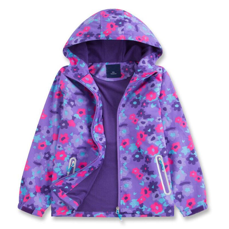 Piger vandtæt jakke børns udendørs vindtæt varm vindjakke frakke udendørs camping bjergbestigning hættekappe: Lilla