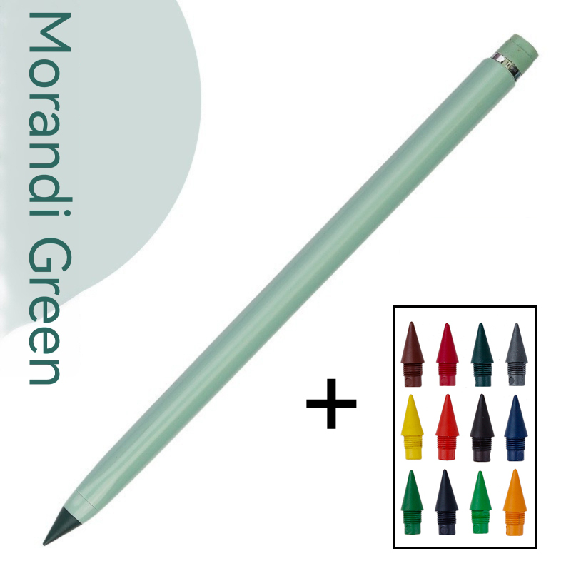 24/13pcs Unlimited Writing Color Pencil With refill set No Ink Novelty Eternal Pencils Pen Art Color Painting School Supplies: light green