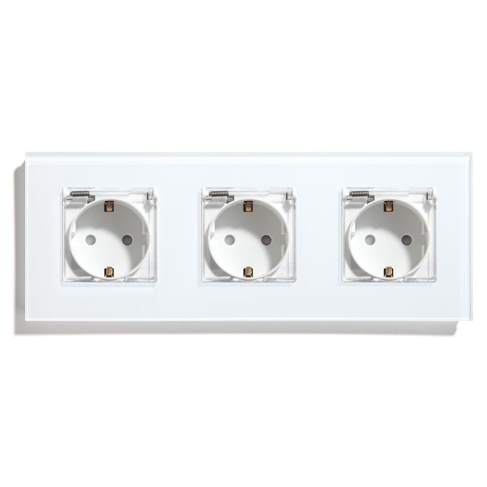 BSEED Waterproof Triple Socket EU Standard Wall Socket 16A 110V-250V White Black Gloden Crystal Glass Panel Wall Socket: White  Waterproof