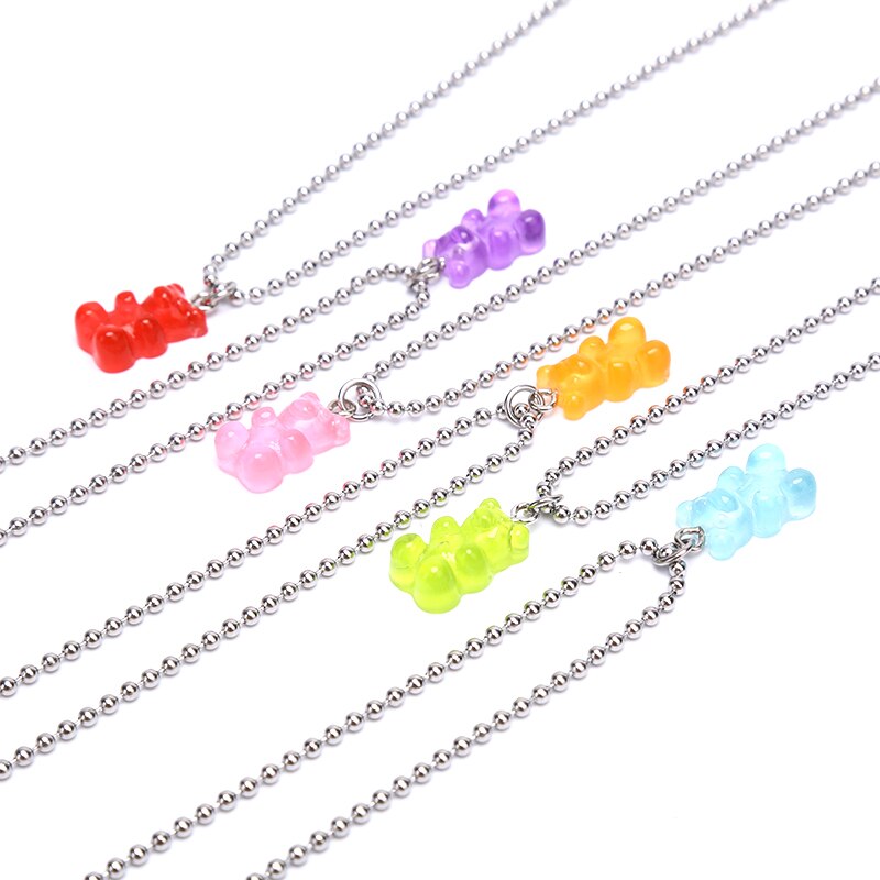 7 Color Titanium Steel/Alloy Handmade candy color Cute Judy Cartoon Bear charm Necklace For Women Girl Daily Jewelry Party