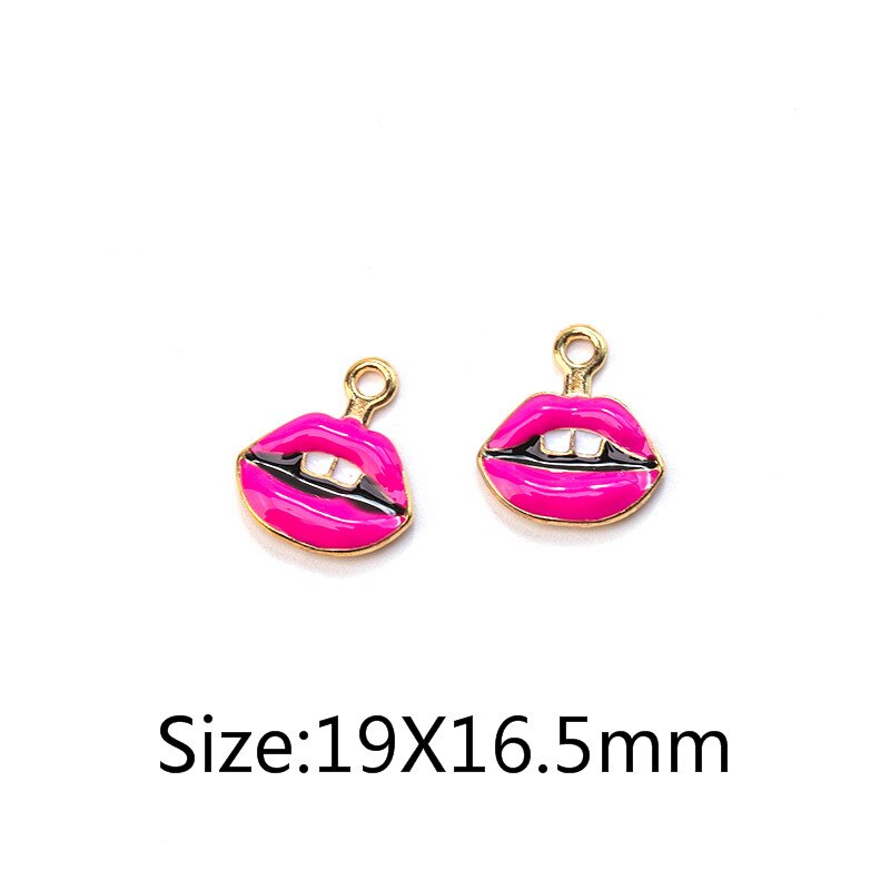 10 stuks/partij mond lippen bedels lippenstift zwevende emaille bedels legering lip hanger geschikt voor kettingen armbanden doe-het-zelf sieraden accessoires: Rode tand