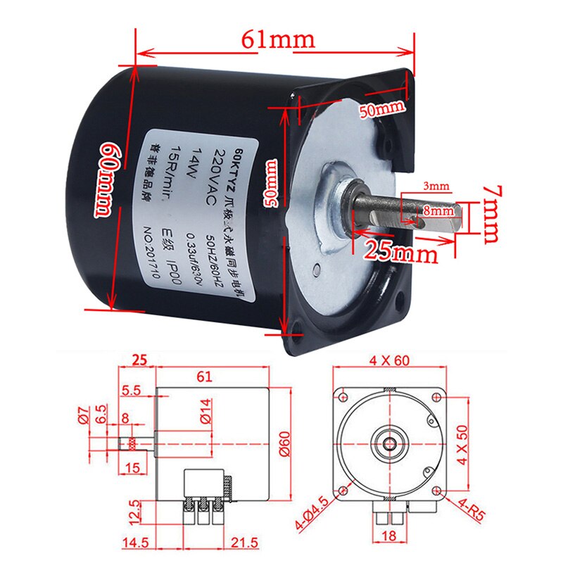 60KTYZ Magnet Synchronous Motor 220V Gear Motor Miniature Low Speed Large Small Motor