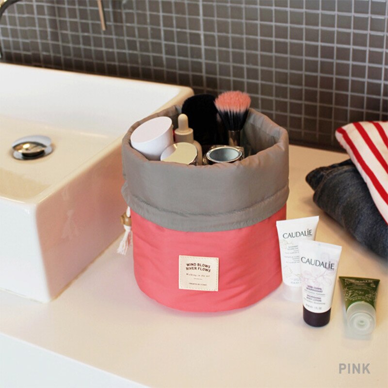 Aosbos Wasserdichte Reise Kosmetik Tasche Nylon Kordelzug Barrel Waschen Taschen Große Kapazität Frauen Kosmetik Make-Up Tasche