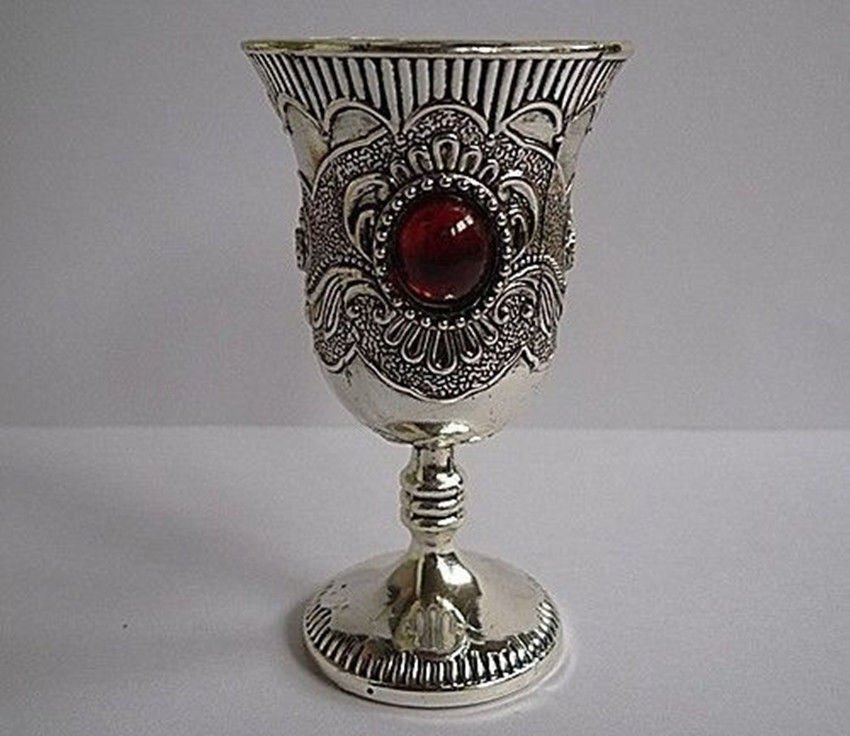 Chinese Collectable Tibet Zilver Versierd Handwerk Inlay Jade Wine Cup