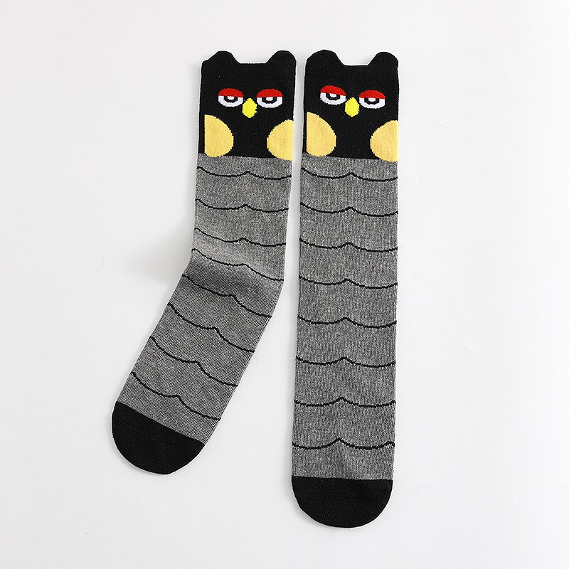 Medias de dibujos animados para niños y niñas, medias a rayas de lunares, búho, animales, hasta la rodilla, novedad de primavera y otoño: Gray