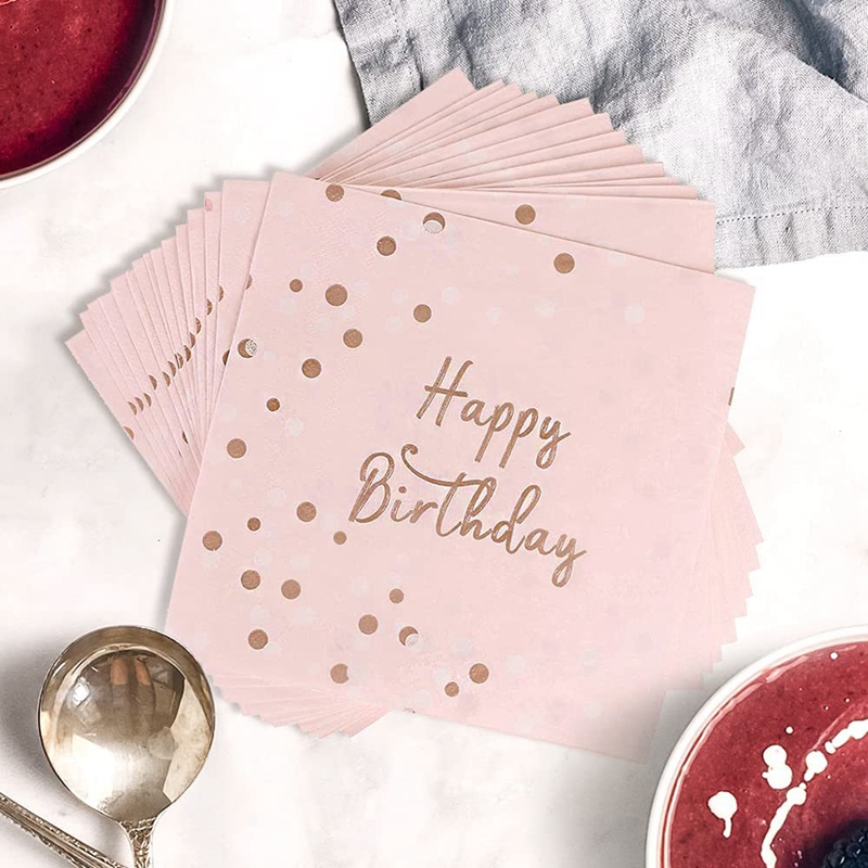 Serviettes joyeux anniversaire serviettes en papier 3 plis rose or décoration de Table décoration d'anniversaire pour enfants
