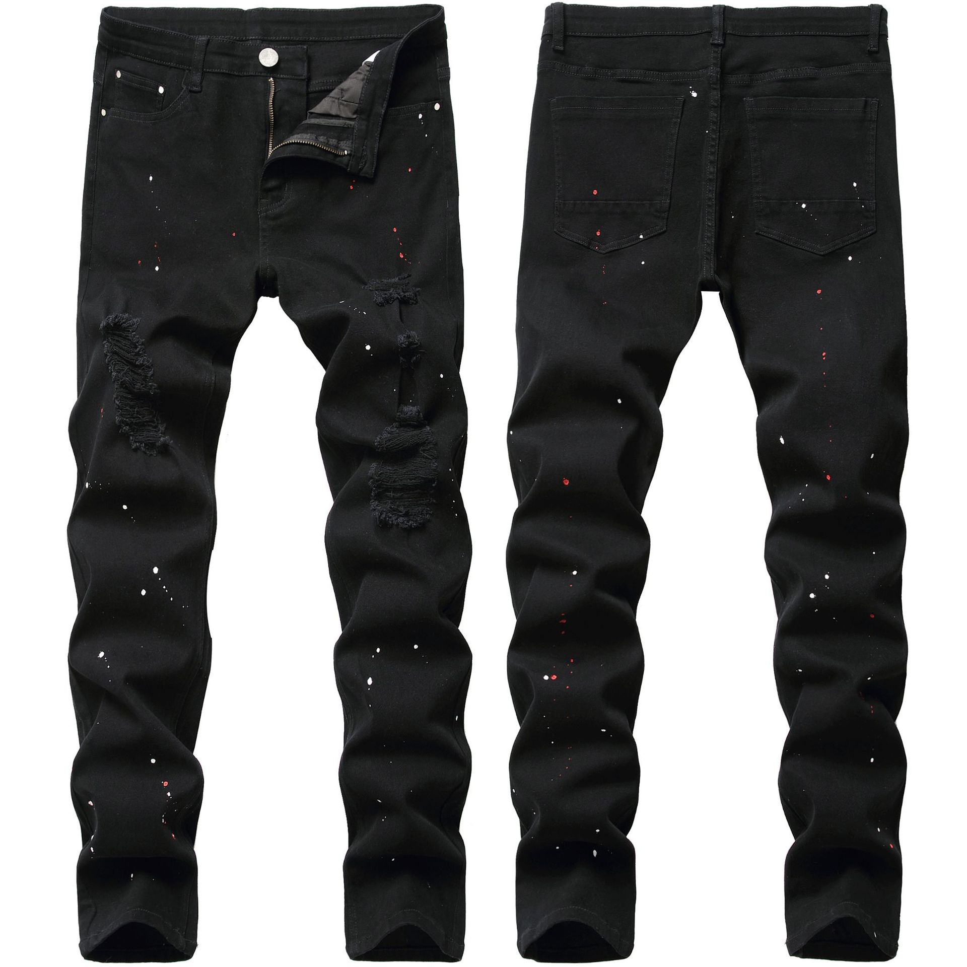 Black Jeans Men's Dot Printed Mens Denim Pants Ela... – Grandado