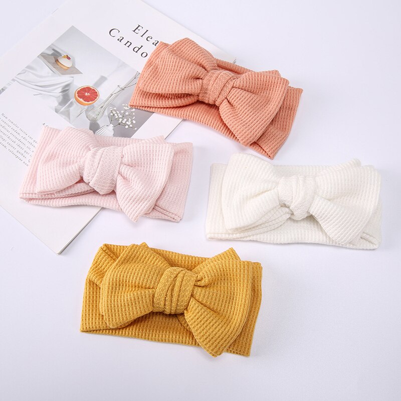 Ins Baby Hoofdband Big Bows Tulband Meisje Hoofdbanden Winter Haaraccessoires Kids Wafel Haarband Peuter Headwraps Dubbele Laag